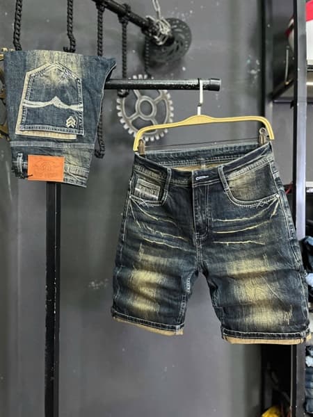 Sort Jean QC- JD648+Jd8069-Q xanh phủ vitage rêu túi thêu logo
