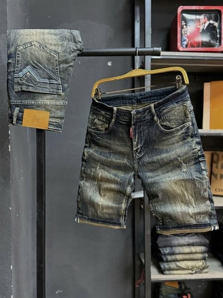 Sort Jean QC- JD650 was phủ dơ Retro vintage thêu túi mạng chỉ